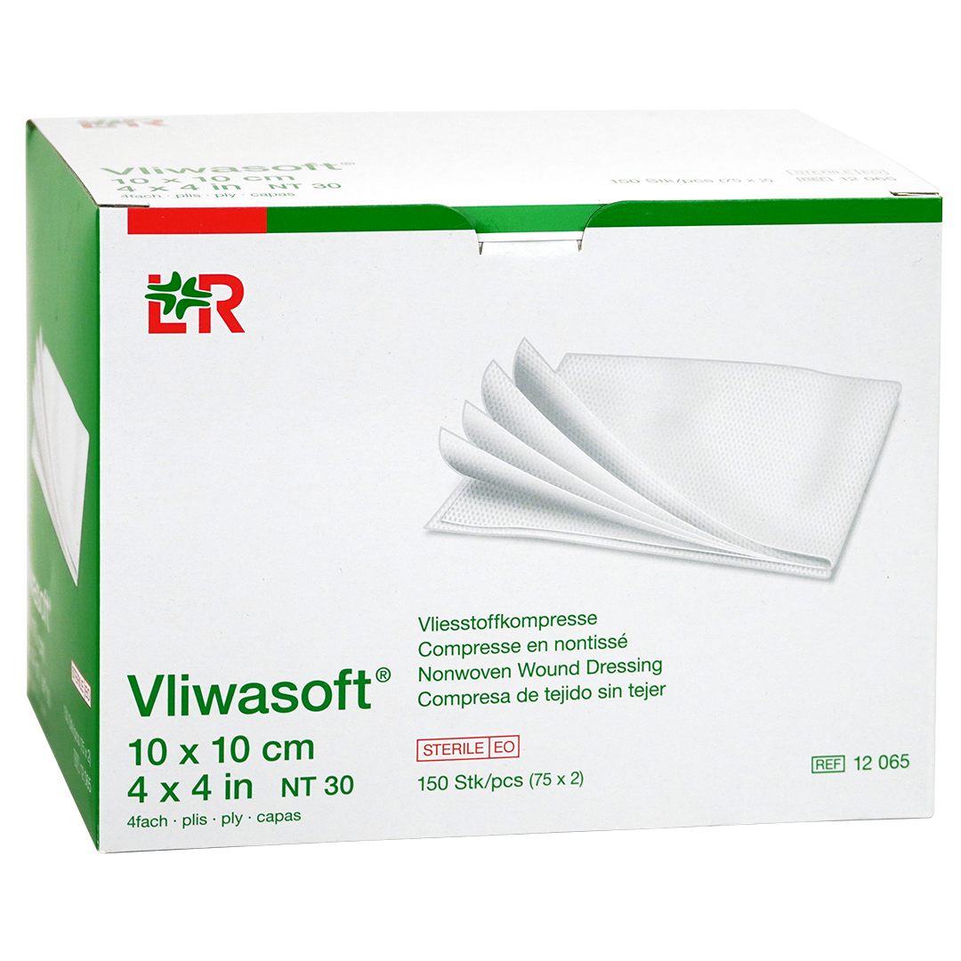Vliwasoft gaaskompres, 10cm x 10cm, 4 laags, steriel (75x2)