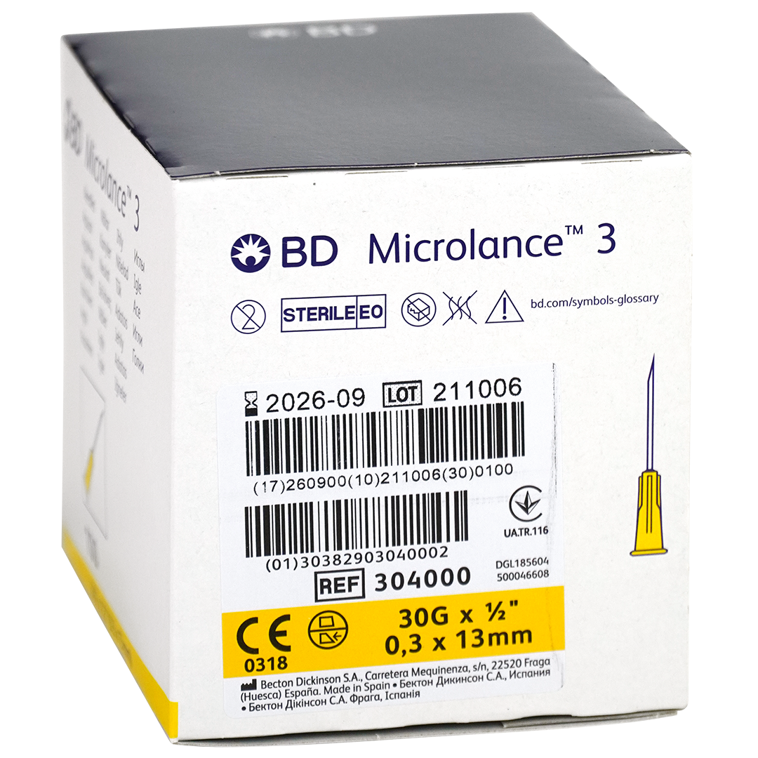 BD Microlance 3 injectienaalden, 30G x ½", 0.3mm x 13mm, geel (100)